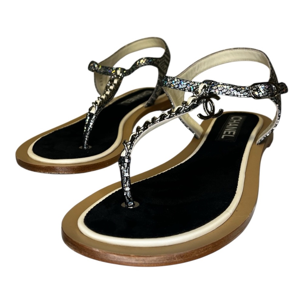 Chanel Interlocking CC Logo T-Strap Sandals, MSRP $2,013